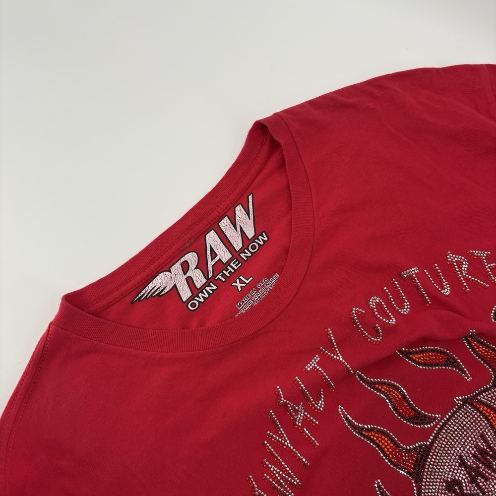 Rawyalty Couture Women's T-shirt W Rhinestone Skull & Flames Graphics Size XL‎